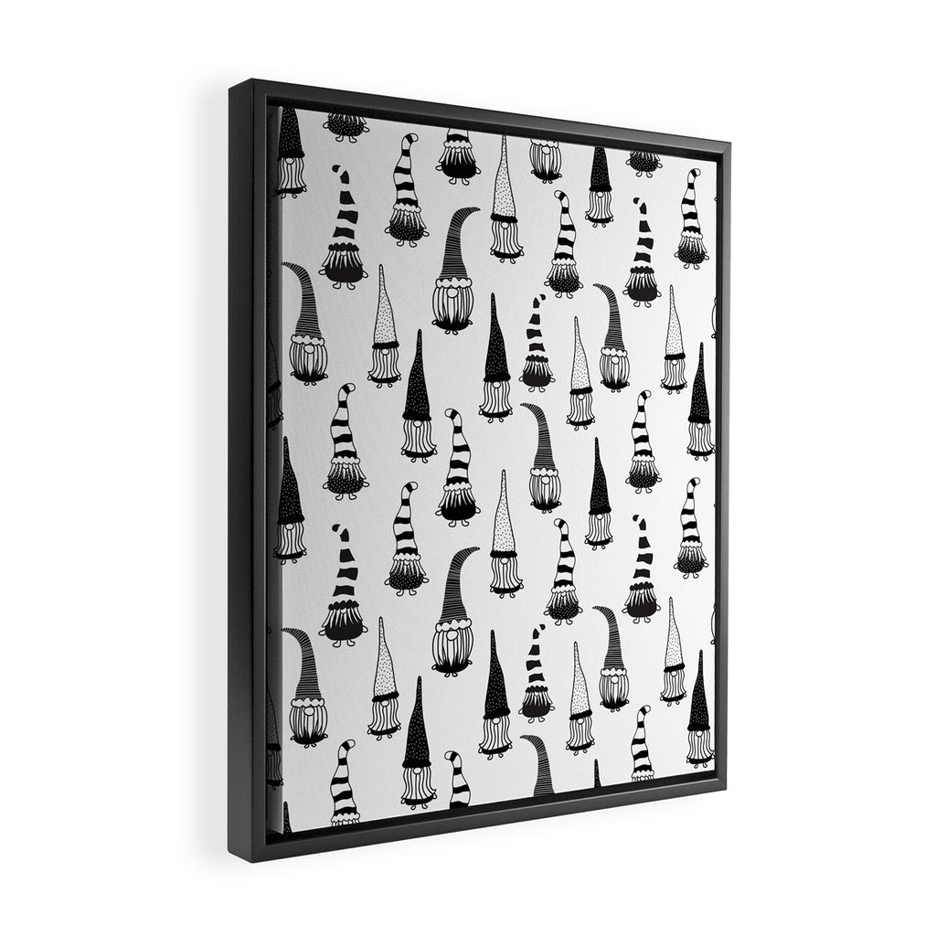 Christmas Gnomes Black White Framed Canvas Print Gallery Image 2
