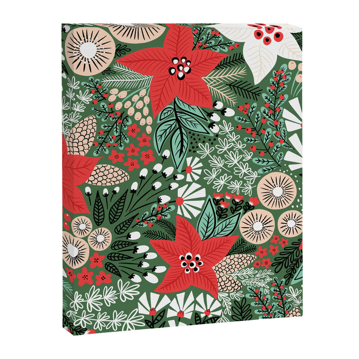 Christmas Holiday Flowers Poinsettia Green Red White Pattern Canvas Print Gallery Image 1