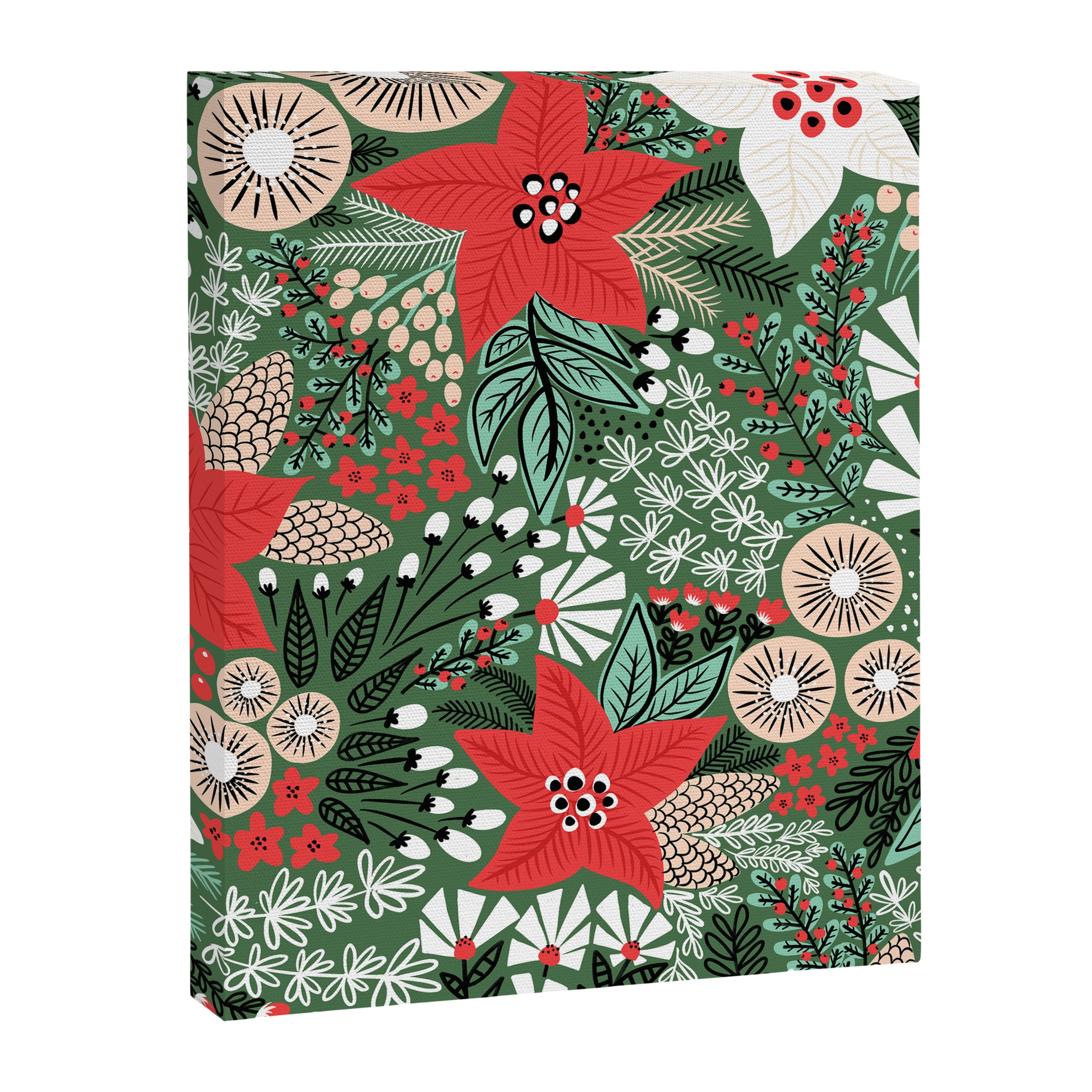 Christmas Holiday Flowers Poinsettia Green Red White Pattern Canvas Print Gallery Image 6