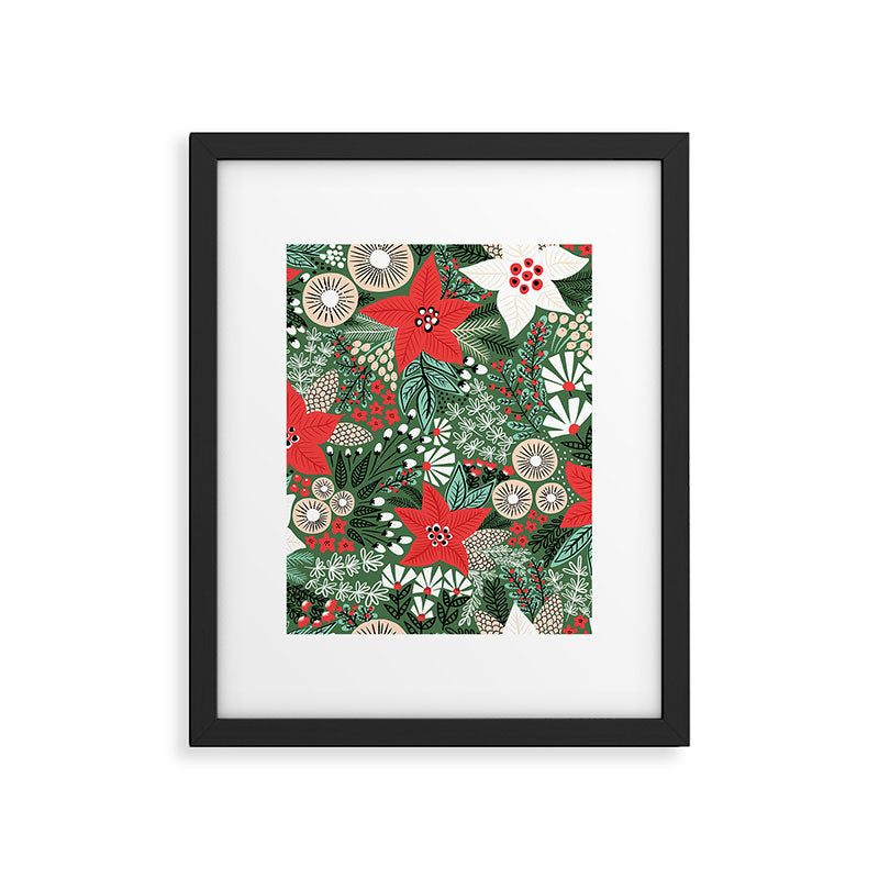 Christmas Holiday Flowers Poinsettia Green Red White Pattern Framed Art Print Gallery Image 5