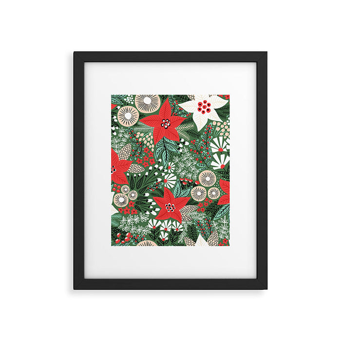 Christmas Holiday Flowers Poinsettia Green Red White Pattern Framed Art Print Gallery Image 1