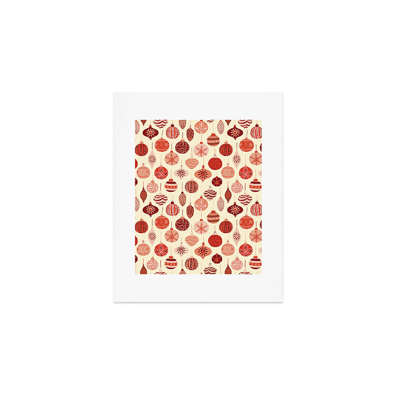 Christmas Ornaments Red Pink Beige Pattern Art Print Gallery Image 1
