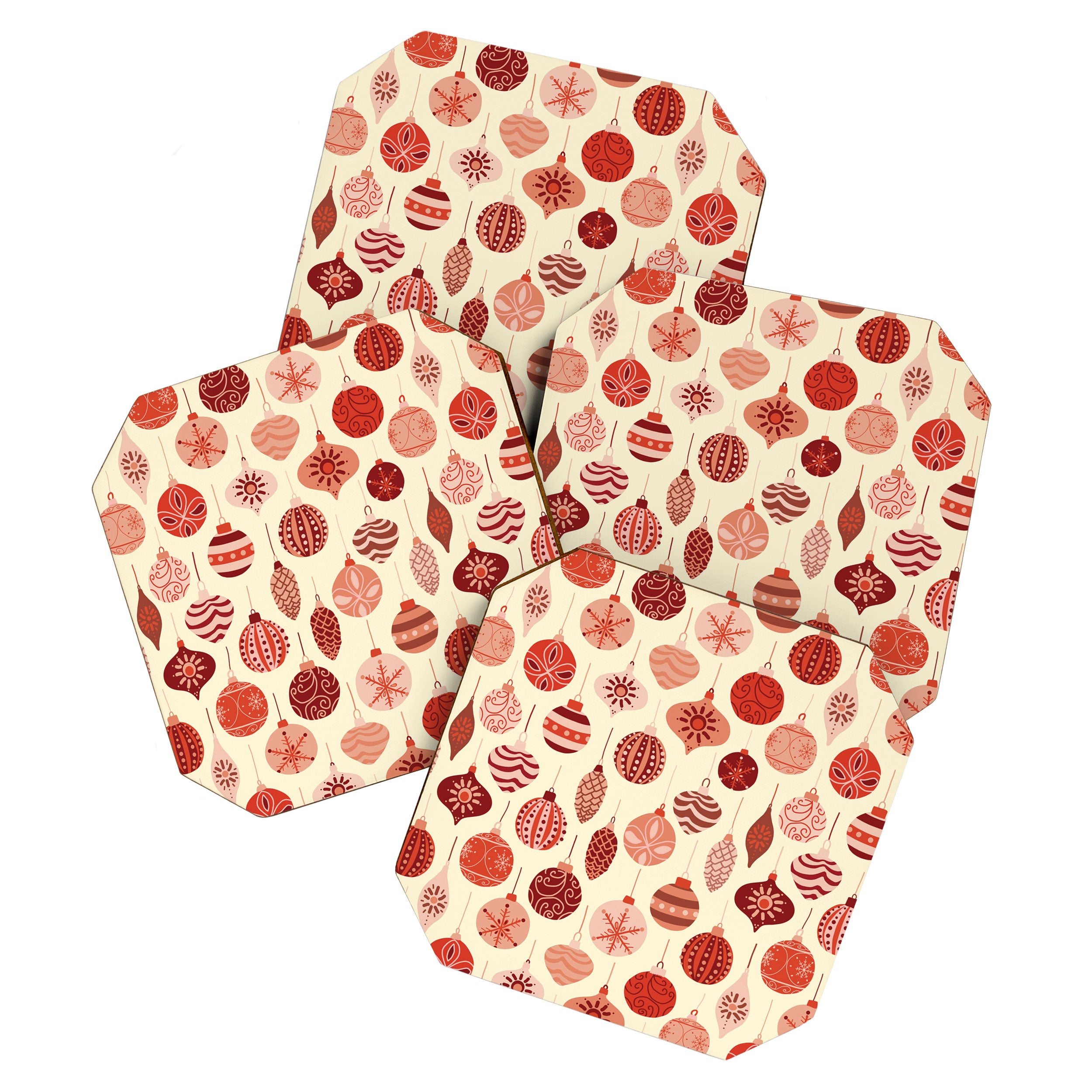 Christmas Ornaments Red Pink Beige Pattern Coaster Gallery Image 1