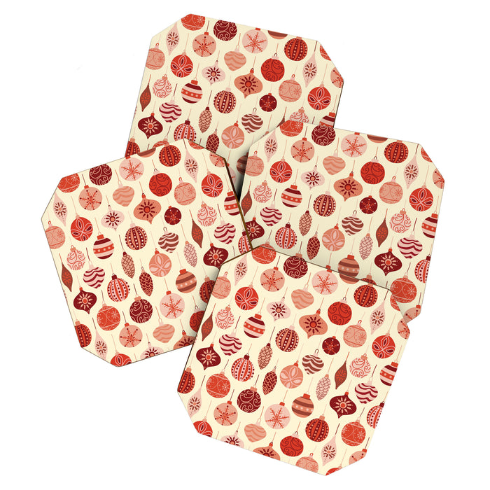Christmas Ornaments Red Pink Beige Pattern Coaster Gallery Image 1