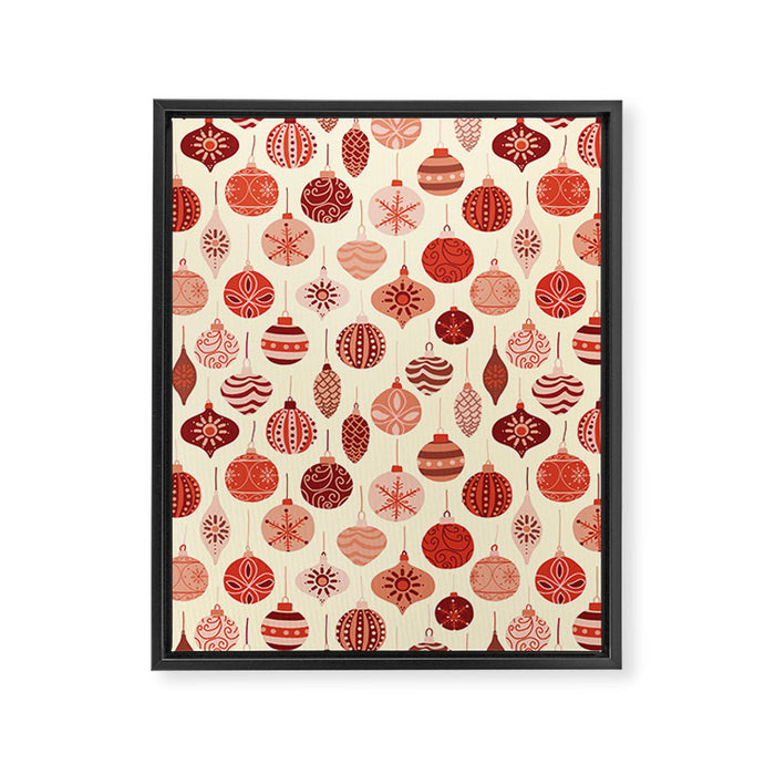 Christmas Ornaments Red Pink Beige Pattern Framed Canvas Print Gallery Image 1