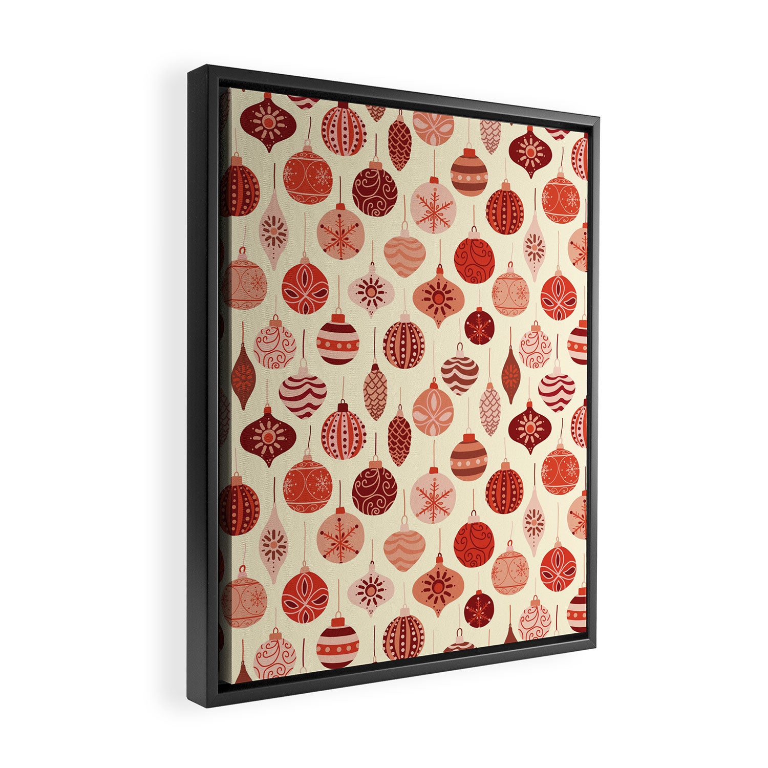 Christmas Ornaments Red Pink Beige Pattern Framed Canvas Print Gallery Image 2