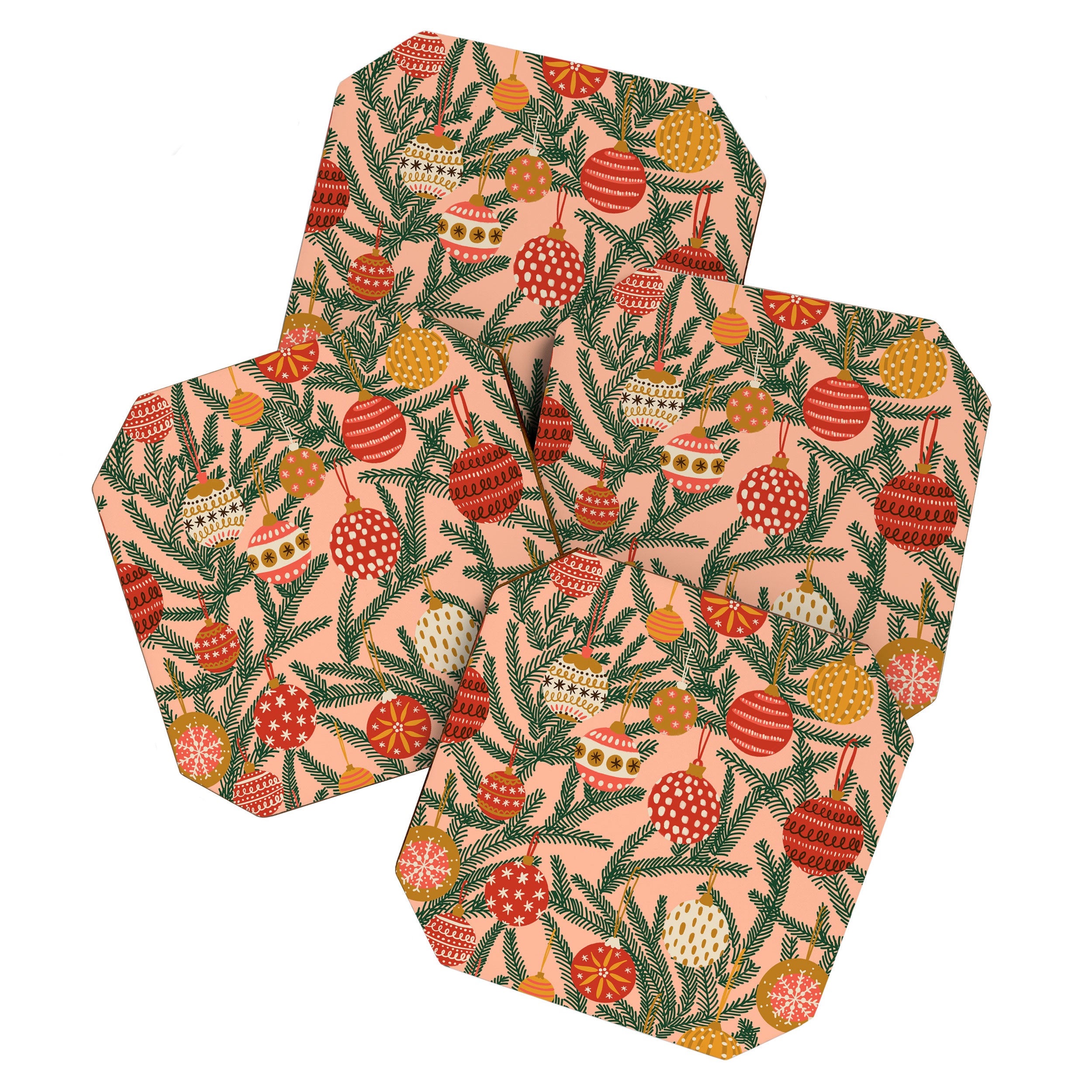Christmas Tree Ornaments Pattern Coaster Gallery Image 1