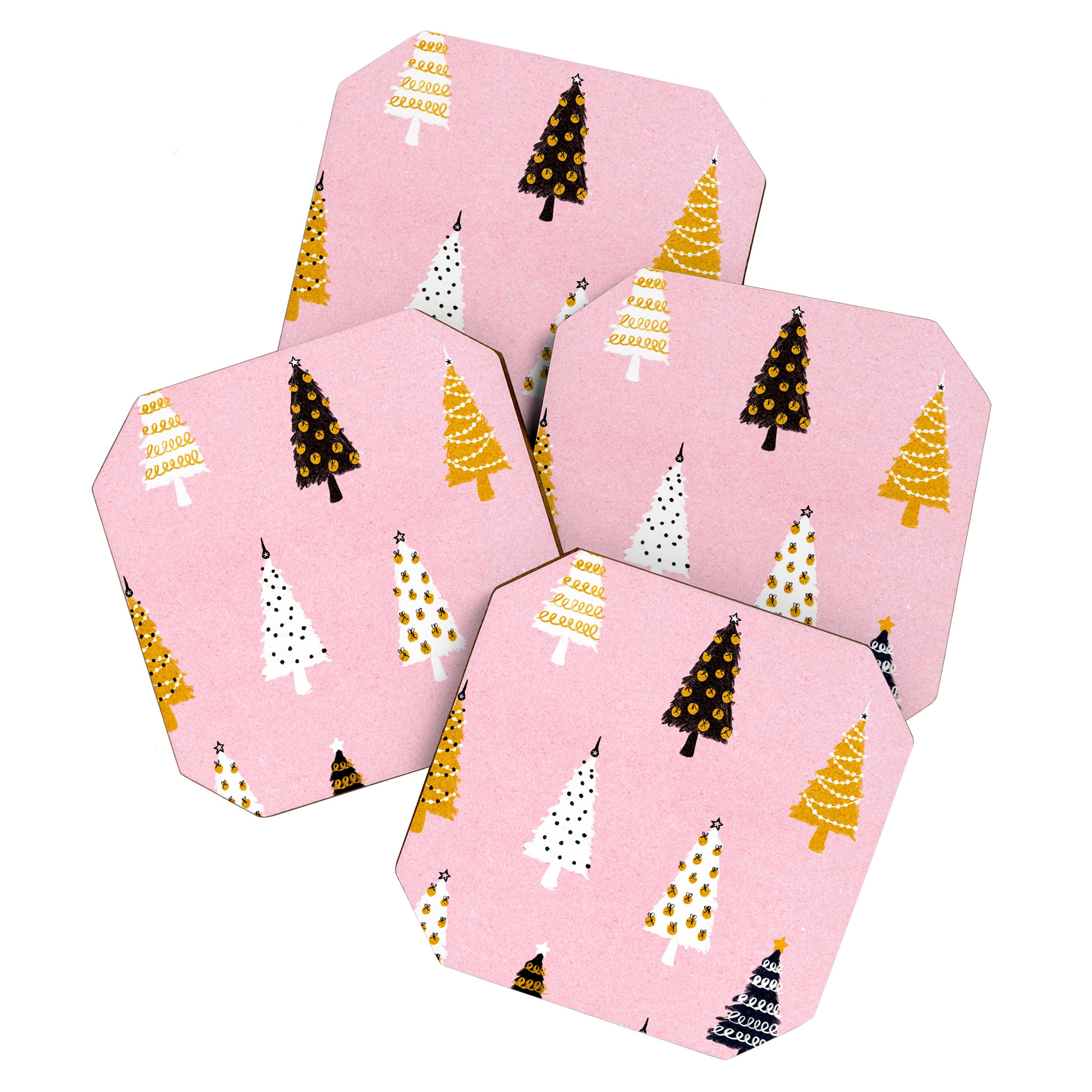 Christmas Trees Modern Pink Pattern #pinkchristmas #christmaspattern Coaster Gallery Image 1