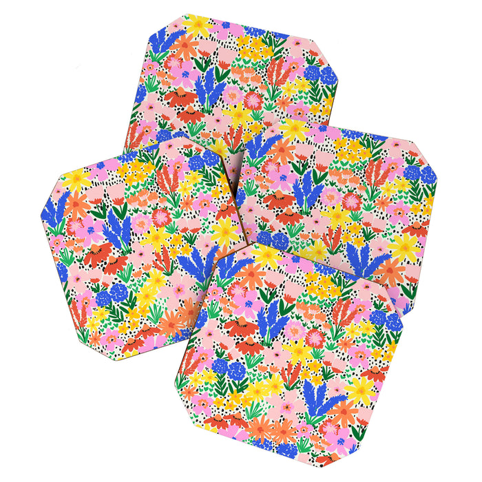 Colorful Summer Flower Meadow Happy Hand Drawn Wildflowers Coaster Gallery Image 1