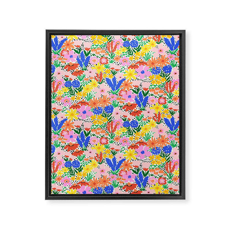 Colorful Summer Flower Meadow Happy Hand Drawn Wildflowers Framed Canvas Print Gallery Image 6