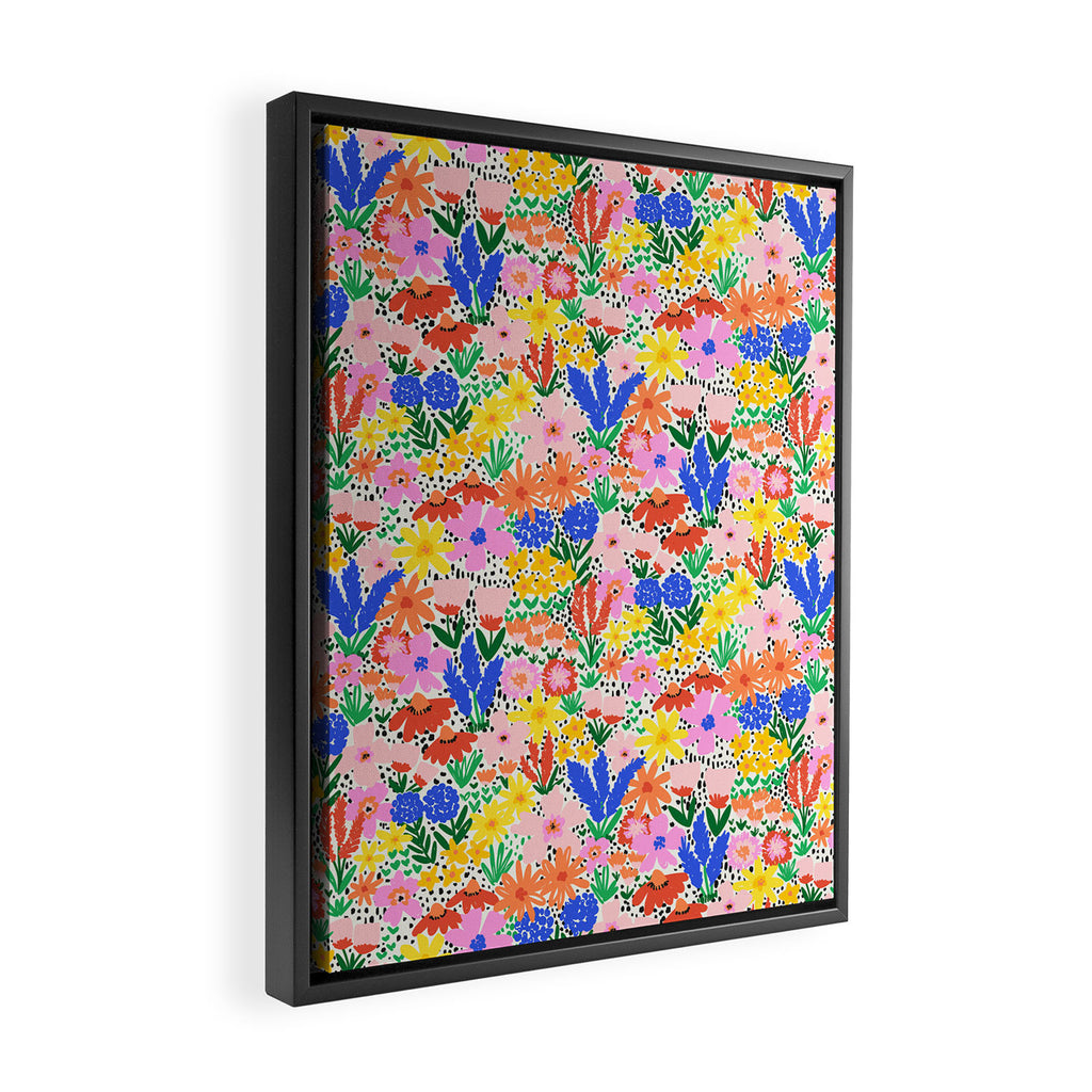 Colorful Summer Flower Meadow Happy Hand Drawn Wildflowers Framed Canvas Print Gallery Image 2