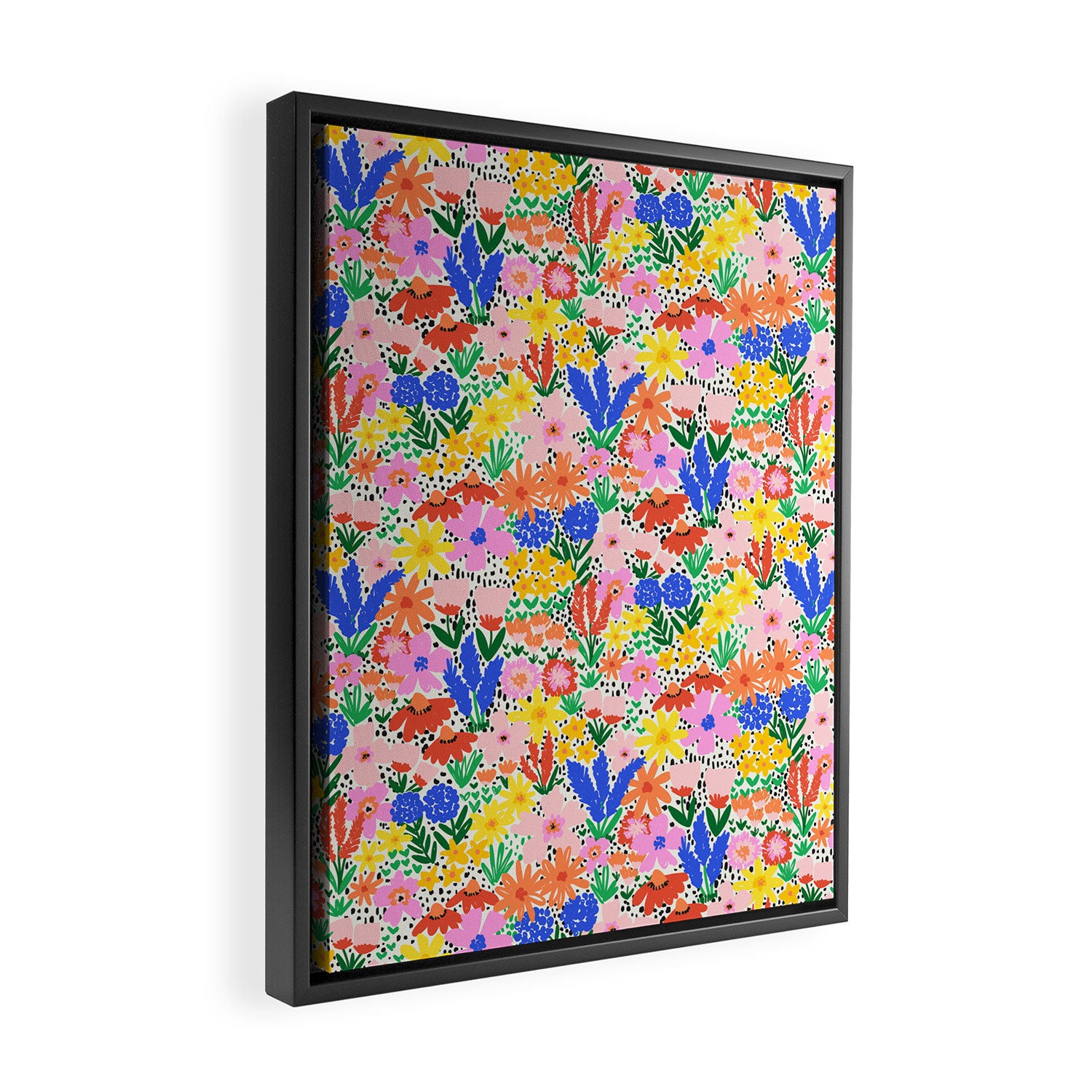 Colorful Summer Flower Meadow Happy Hand Drawn Wildflowers Framed Canvas Print Gallery Image 2