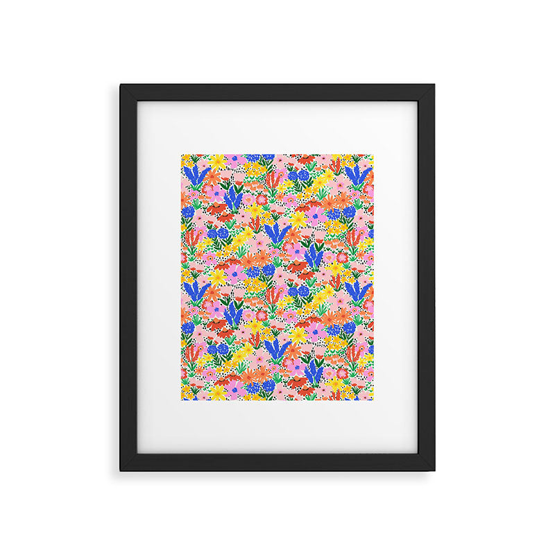 Colorful Summer Flower Meadow Happy Hand Drawn Wildflowers Framed Art Print Gallery Image 5