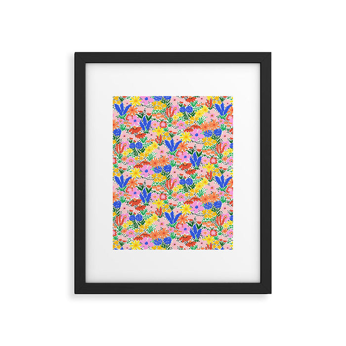 Colorful Summer Flower Meadow Happy Hand Drawn Wildflowers Framed Art Print Gallery Image 1