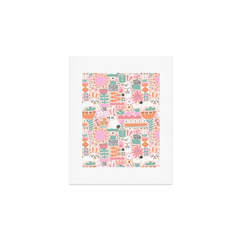 Cute Bunnies Pink Art Print Gallery Image 1