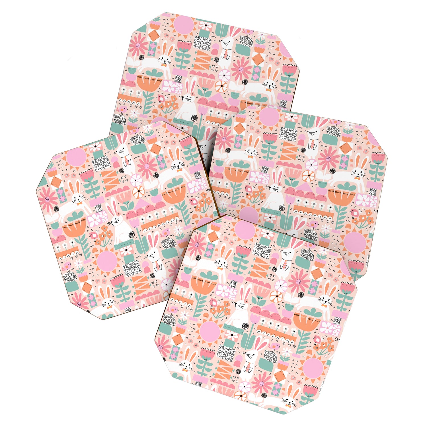 Cute Bunnies Pink Coaster Gallery Image 1