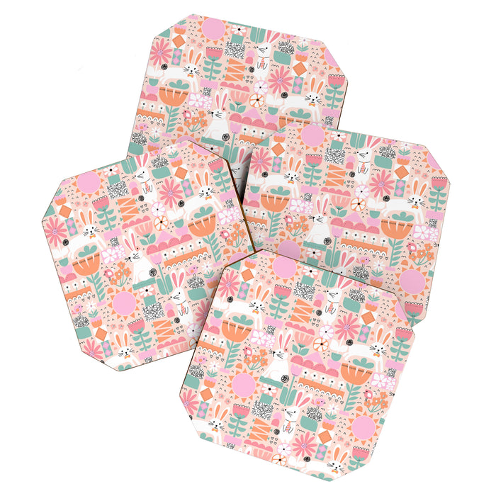Cute Bunnies Pink Coaster Gallery Image 1