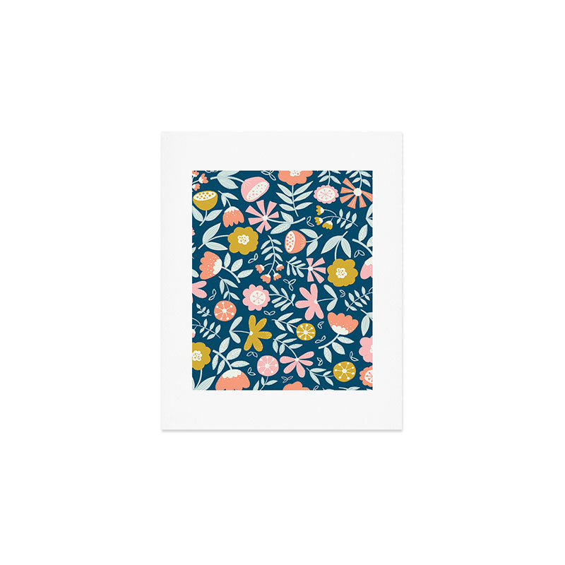 Cute Vintage Flower Pattern Scandinavian Folk Art Art Print Gallery Image 1