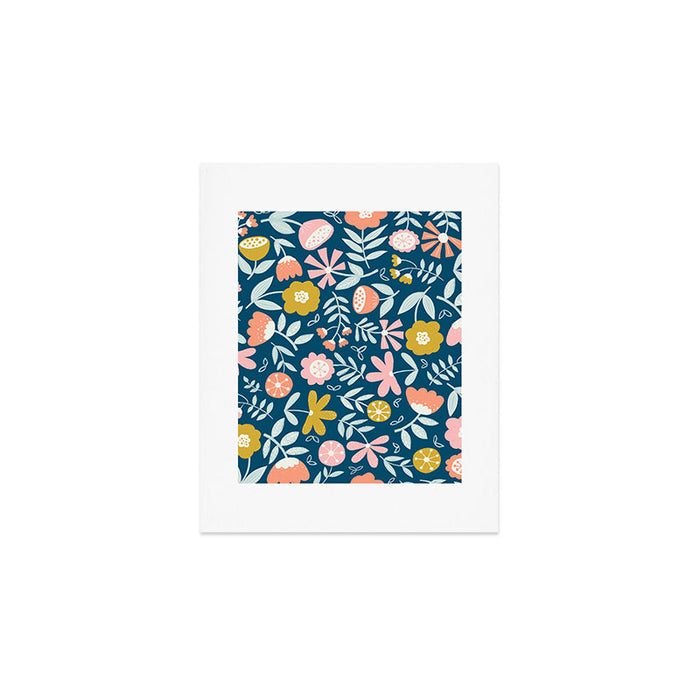 Cute Vintage Flower Pattern Scandinavian Folk Art Art Print Gallery Image 1