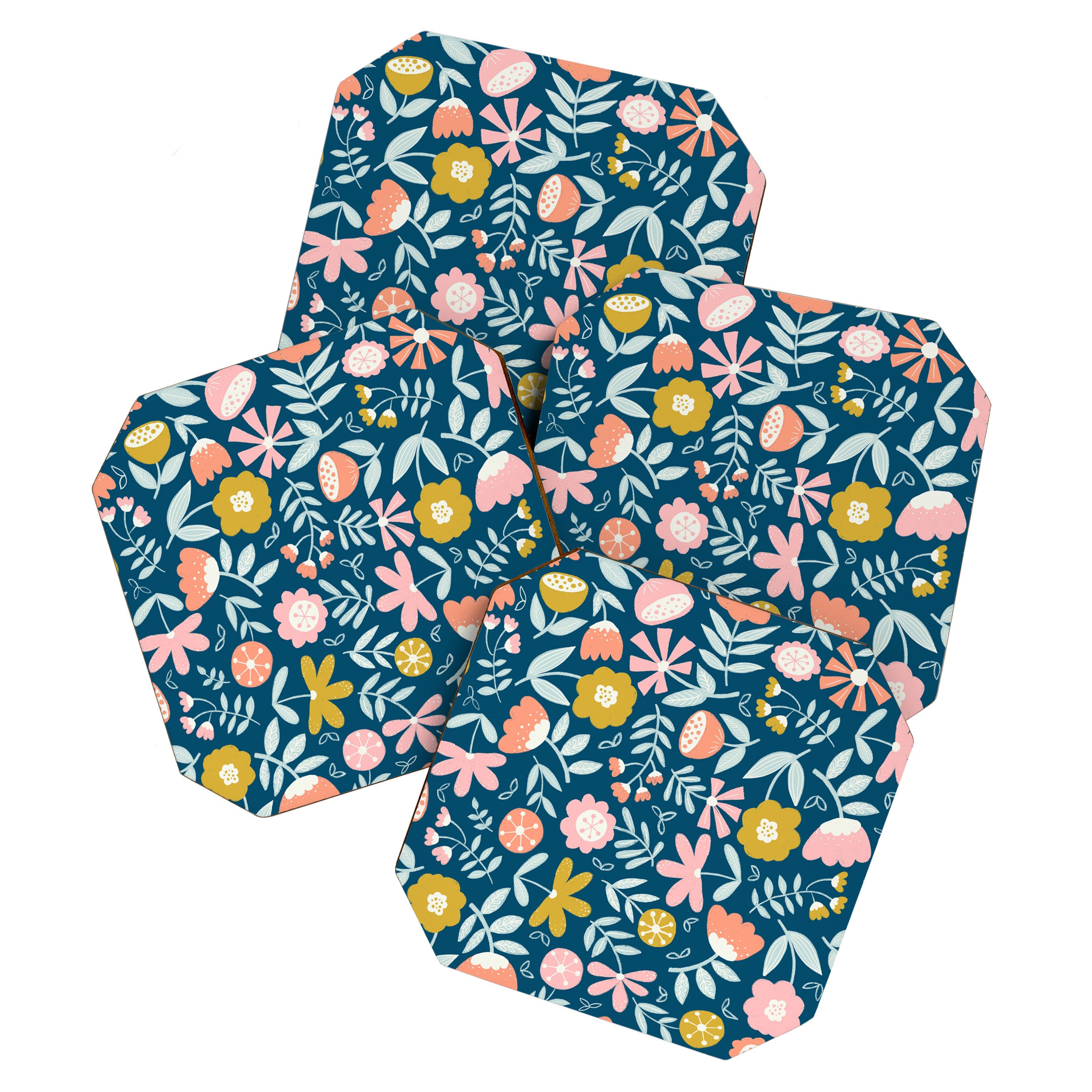 Cute Vintage Flower Pattern Scandinavian Folk Art Coaster Gallery Image 1