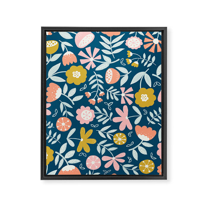 Cute Vintage Flower Pattern Scandinavian Folk Art Framed Canvas Print Gallery Image 1