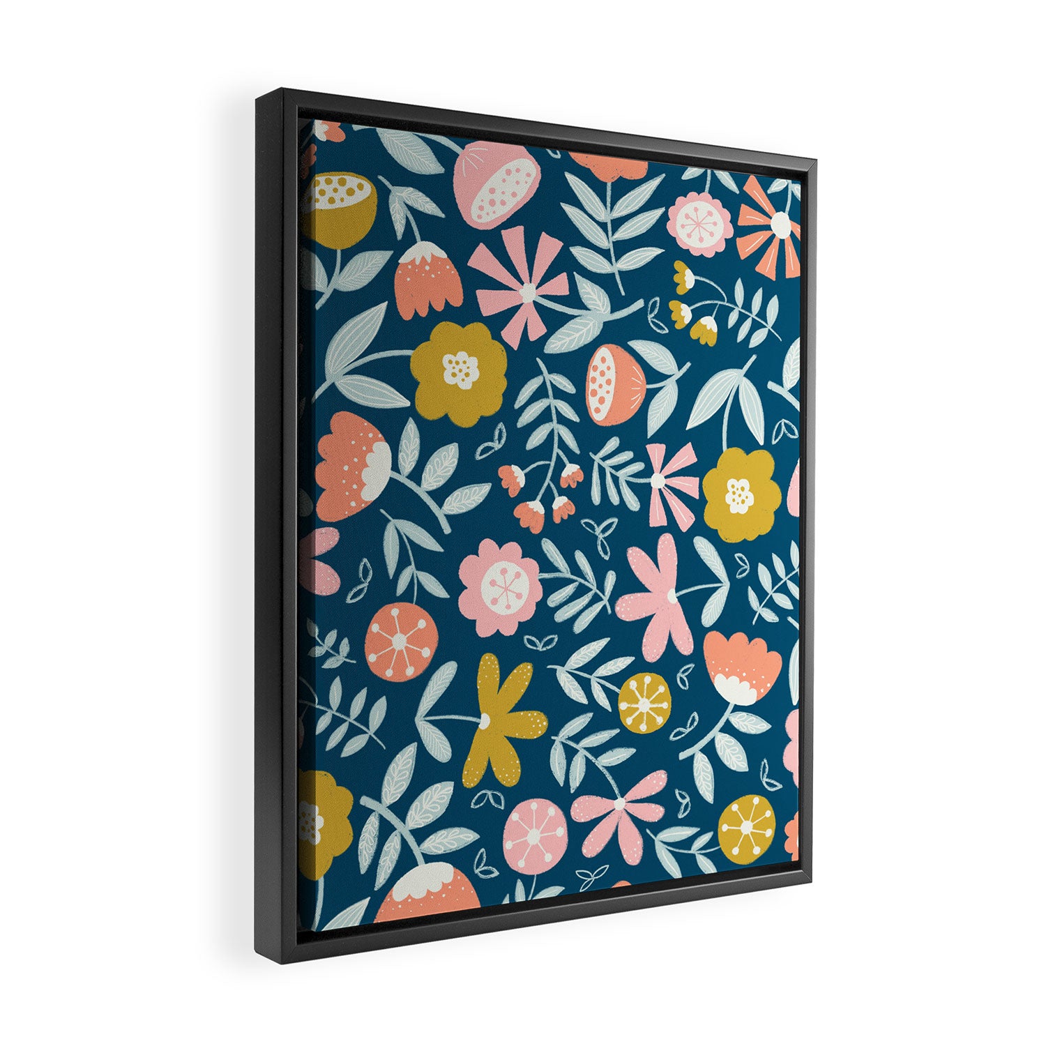 Cute Vintage Flower Pattern Scandinavian Folk Art Framed Canvas Print Gallery Image 2