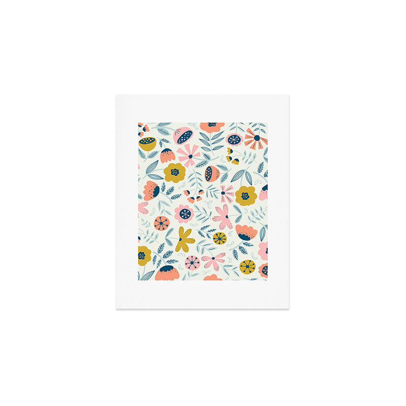 Cute Vintage Flower Pattern Scandinavian Folk Art Art Print Gallery Image 1