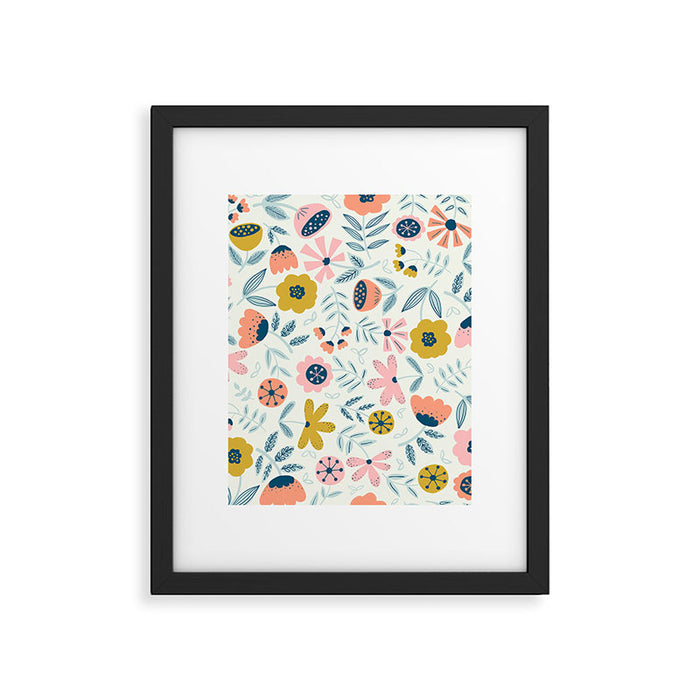 Cute Vintage Flower Pattern Scandinavian Folk Art Framed Art Print Gallery Image 1