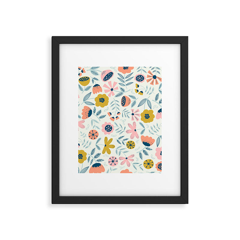 Cute Vintage Flower Pattern Scandinavian Folk Art Framed Art Print Gallery Image 6