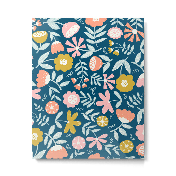 Cute Vintage Flower Pattern Scandinavian Folk Art Metal Print Gallery Image 1