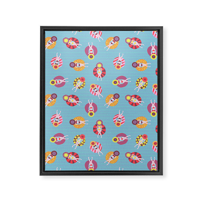 Floating in the Pool Pattern. Women on colorful floaties. Framed Canvas Print Gallery Image 8