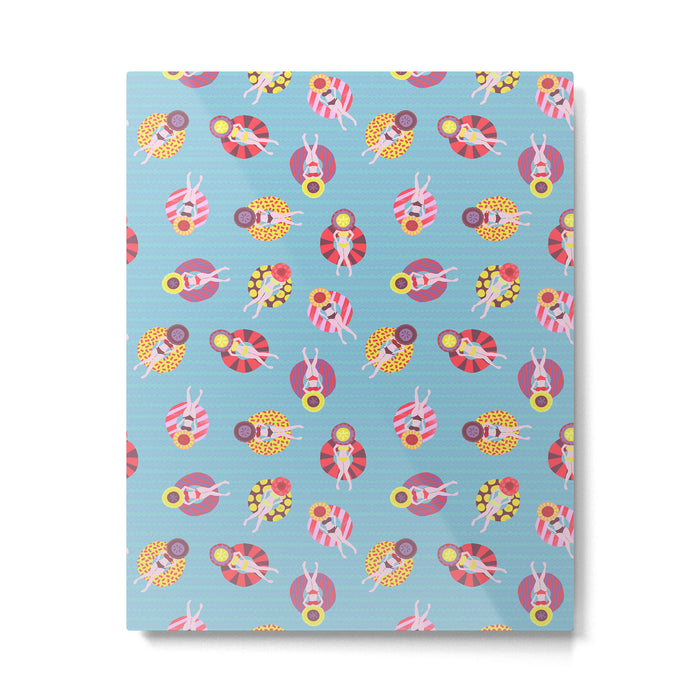 Floating in the Pool Pattern. Women on colorful floaties. Metal Print Gallery Image 1