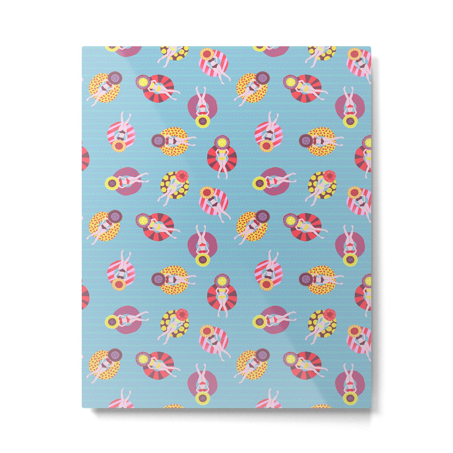 Floating in the Pool Pattern. Women on colorful floaties. Metal Print Gallery Image 6