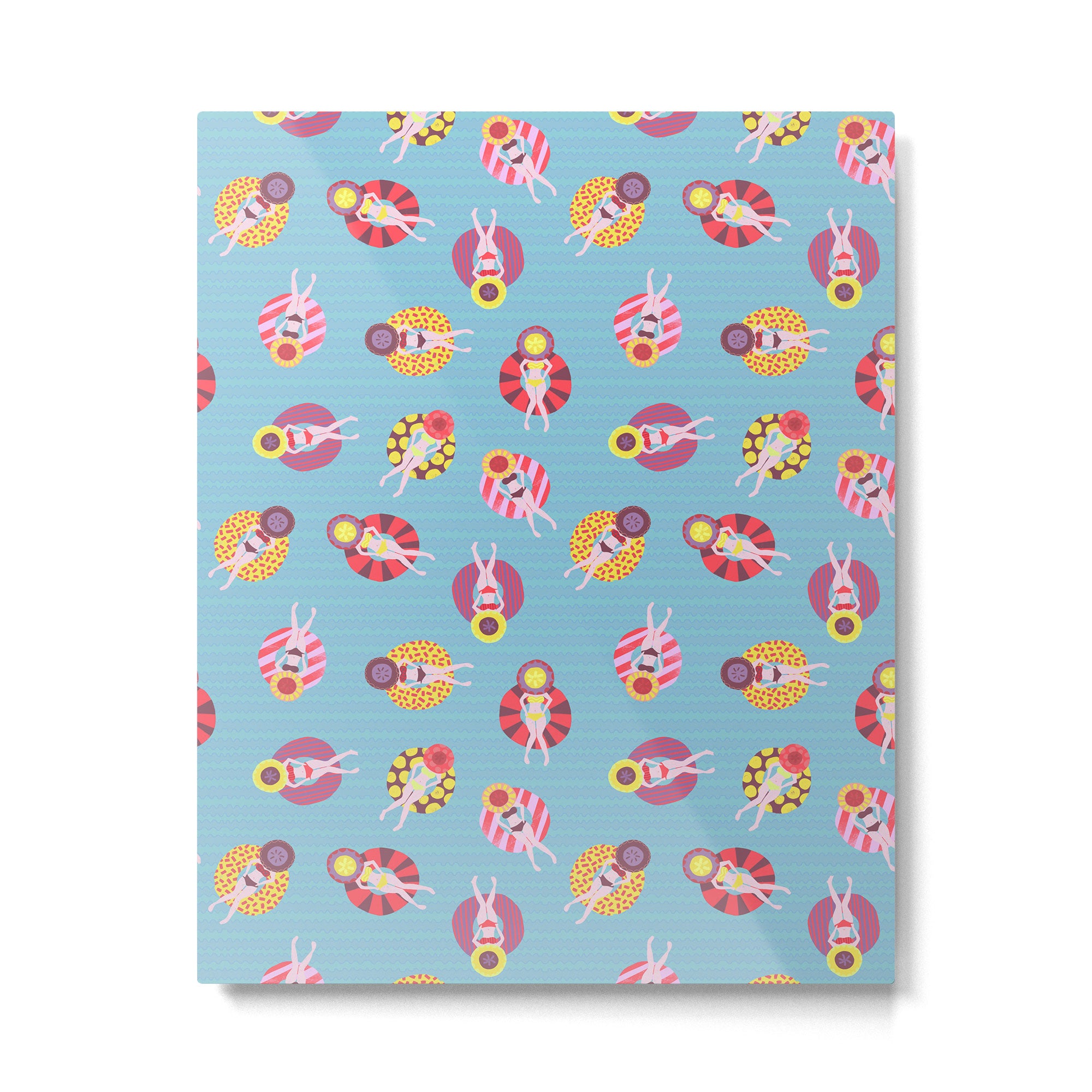Floating in the Pool Pattern. Women on colorful floaties. Metal Print Gallery Image 6