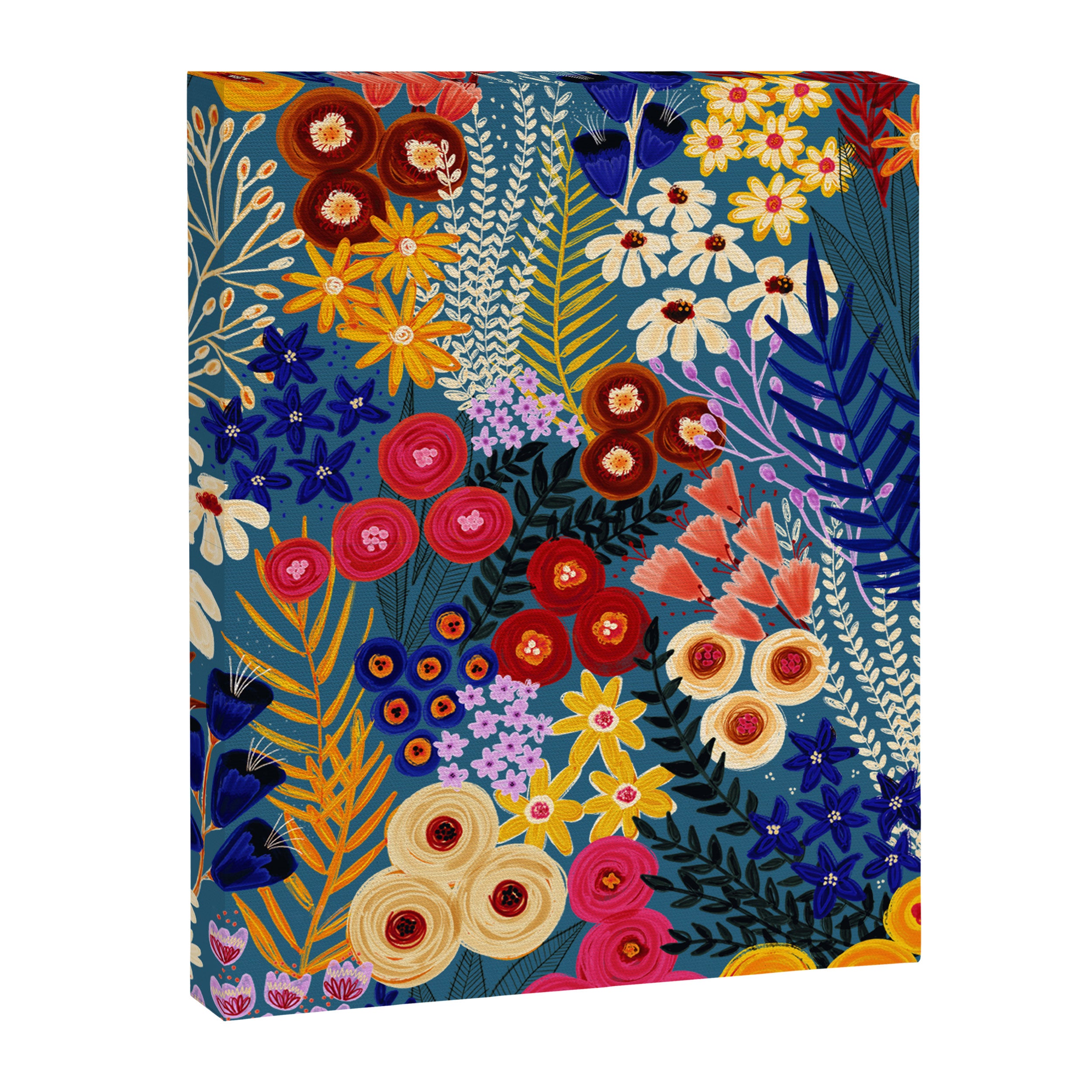 Flower Meadow Pink Yellow Orange Teal Blue Pattern Canvas Print Gallery Image 8