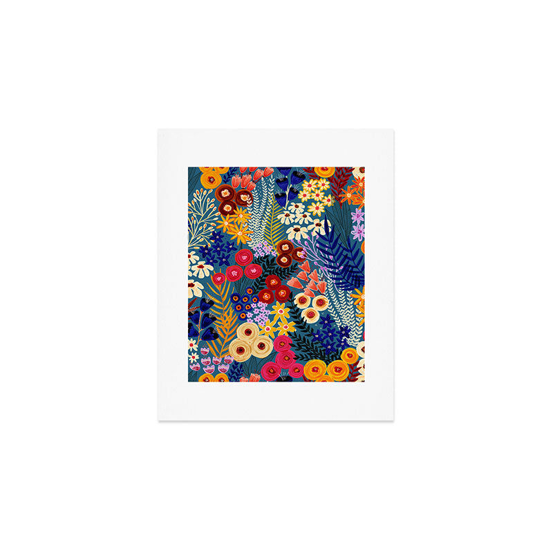 Flower Meadow Pink Yellow Orange Teal Blue Pattern Art Print Gallery Image 1
