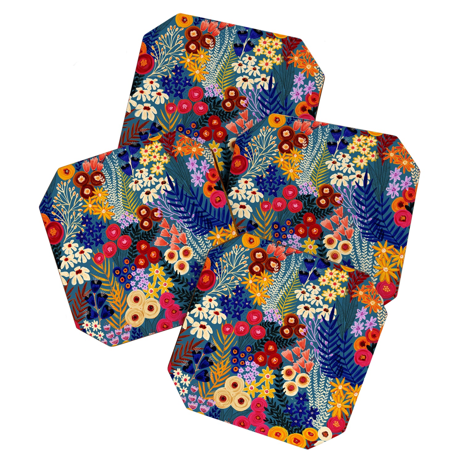 Flower Meadow Pink Yellow Orange Teal Blue Pattern Coaster Gallery Image 1