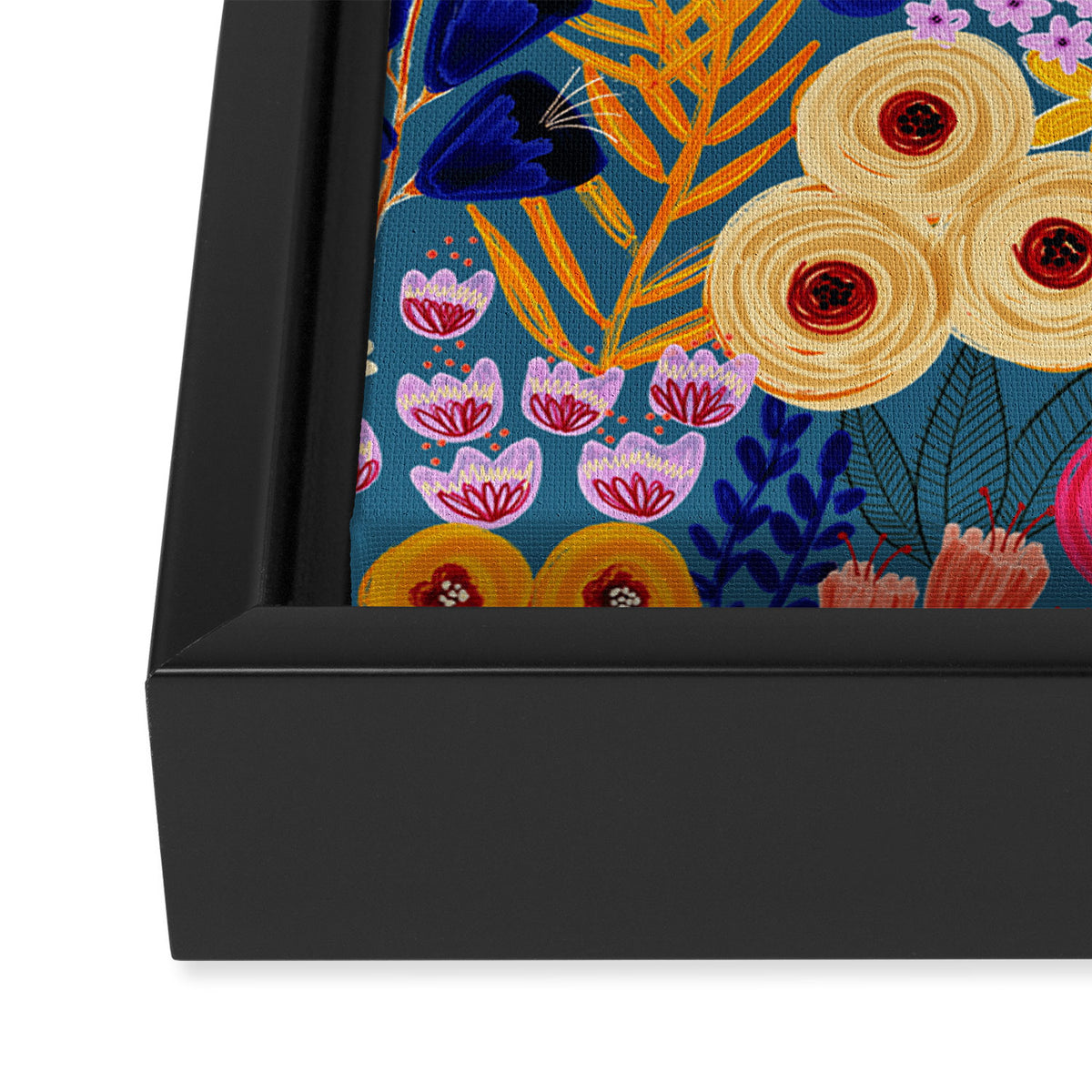 Flower Meadow Pink Yellow Orange Teal Blue Pattern Framed Canvas Print Gallery Image 3