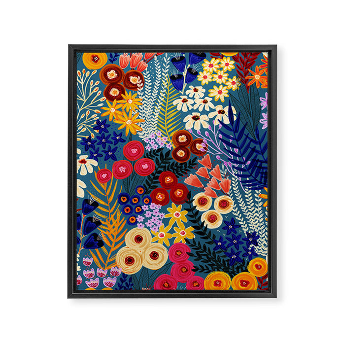 Flower Meadow Pink Yellow Orange Teal Blue Pattern Framed Canvas Print Gallery Image 1