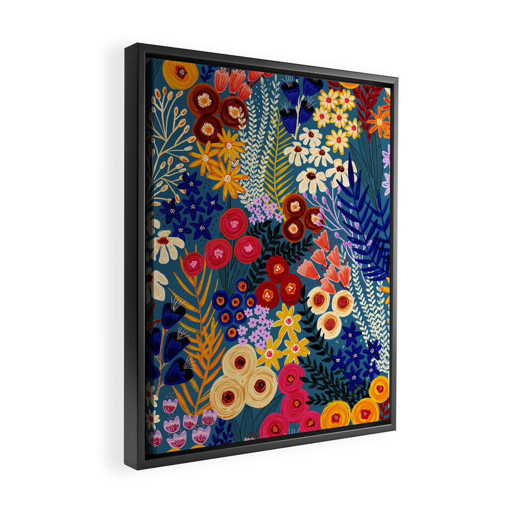 Flower Meadow Pink Yellow Orange Teal Blue Pattern Framed Canvas Print Gallery Image 2
