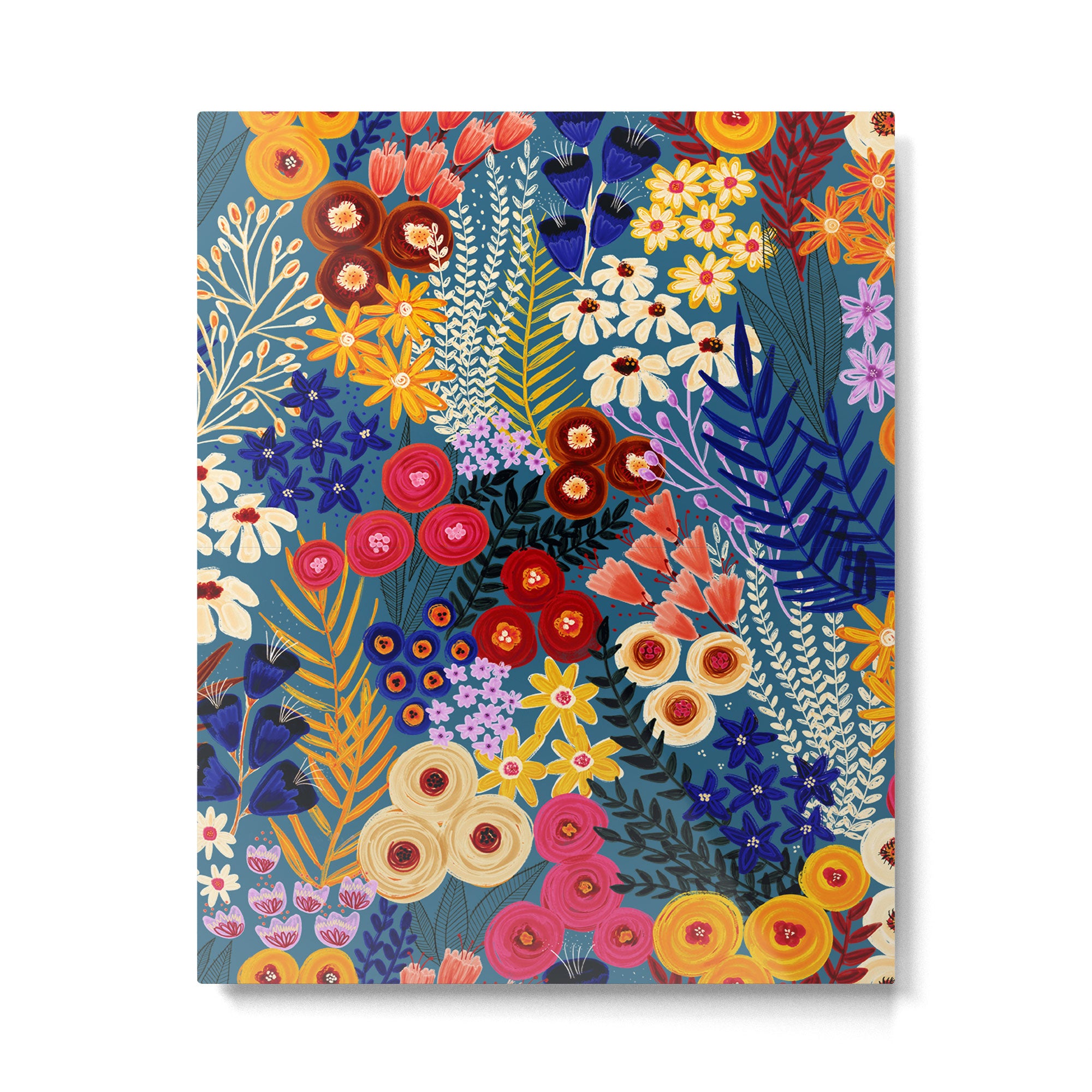 Flower Meadow Pink Yellow Orange Teal Blue Pattern Metal Print Gallery Image 6