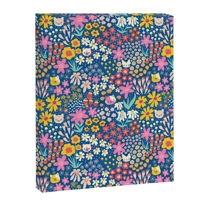 Flowers And Cats Blue Pink Yellow Canvas Print Gallery Image 1