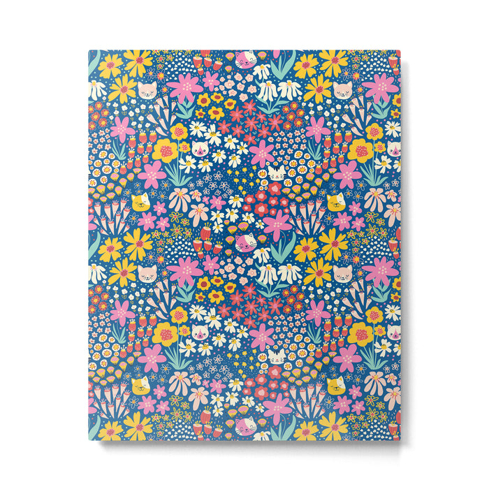 Flowers And Cats Blue Pink Yellow Metal Print Gallery Image 1