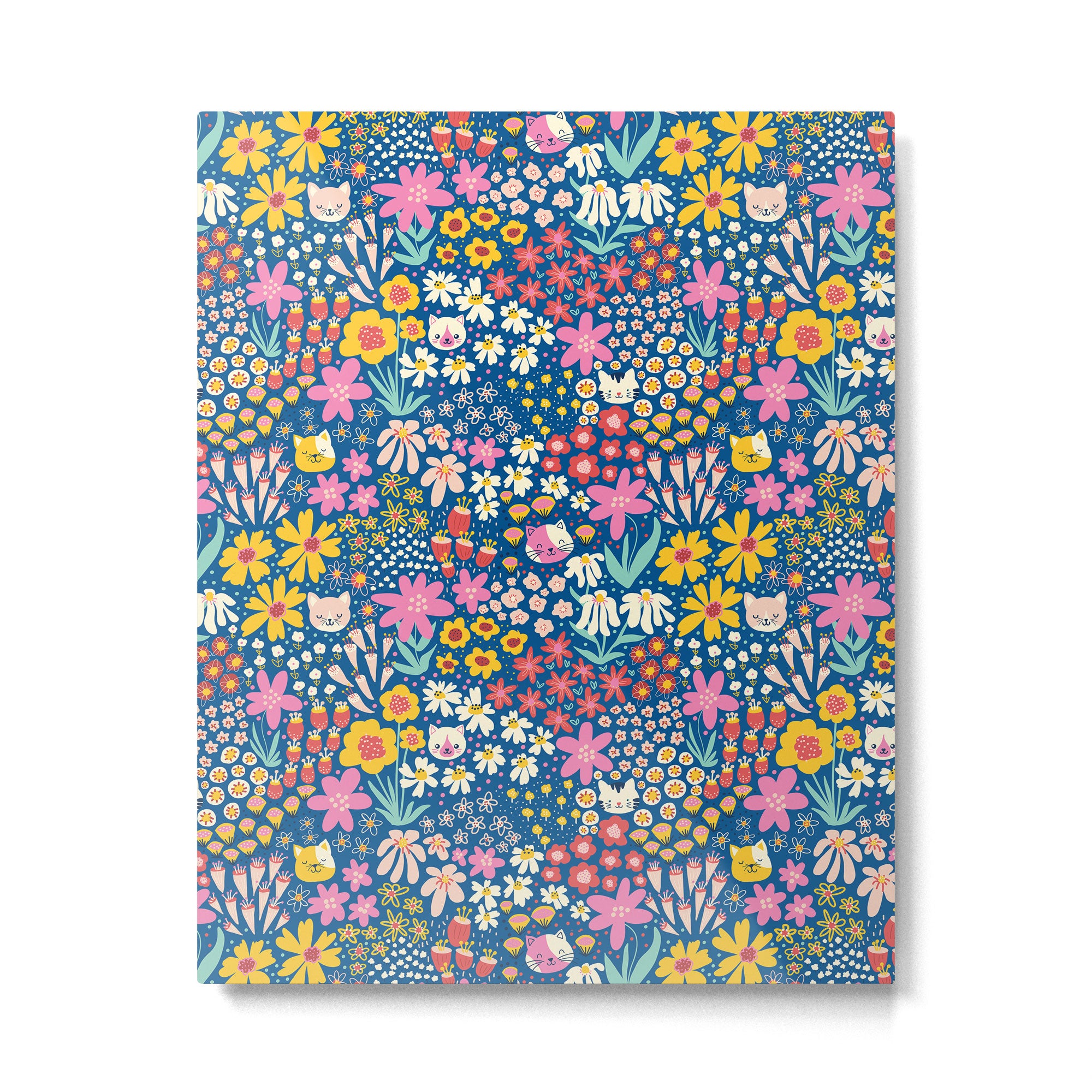 Flowers And Cats Blue Pink Yellow Metal Print Gallery Image 6