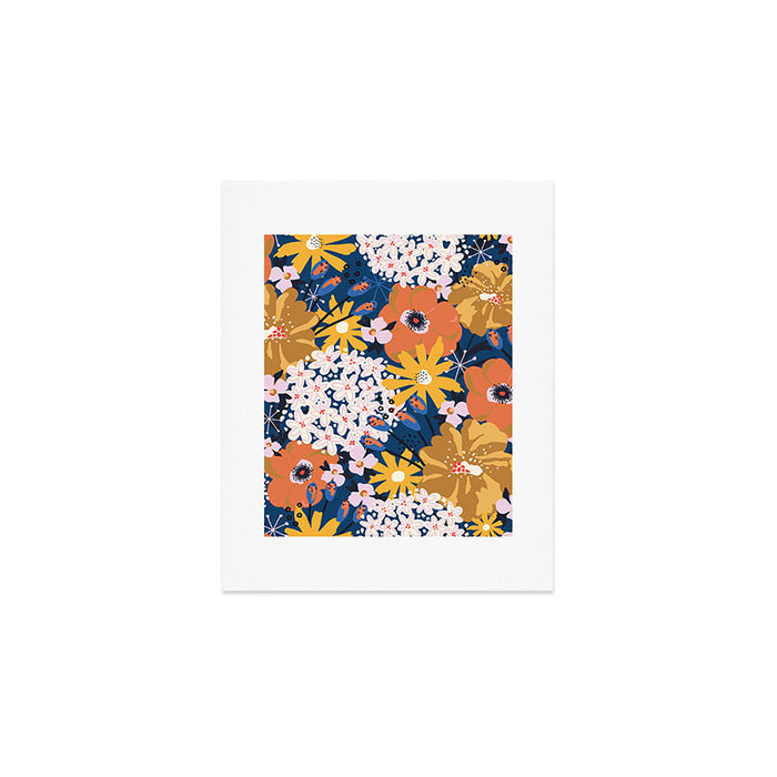 Flowers Hydrangena Poppy Blue Pattern Art Print Gallery Image 1
