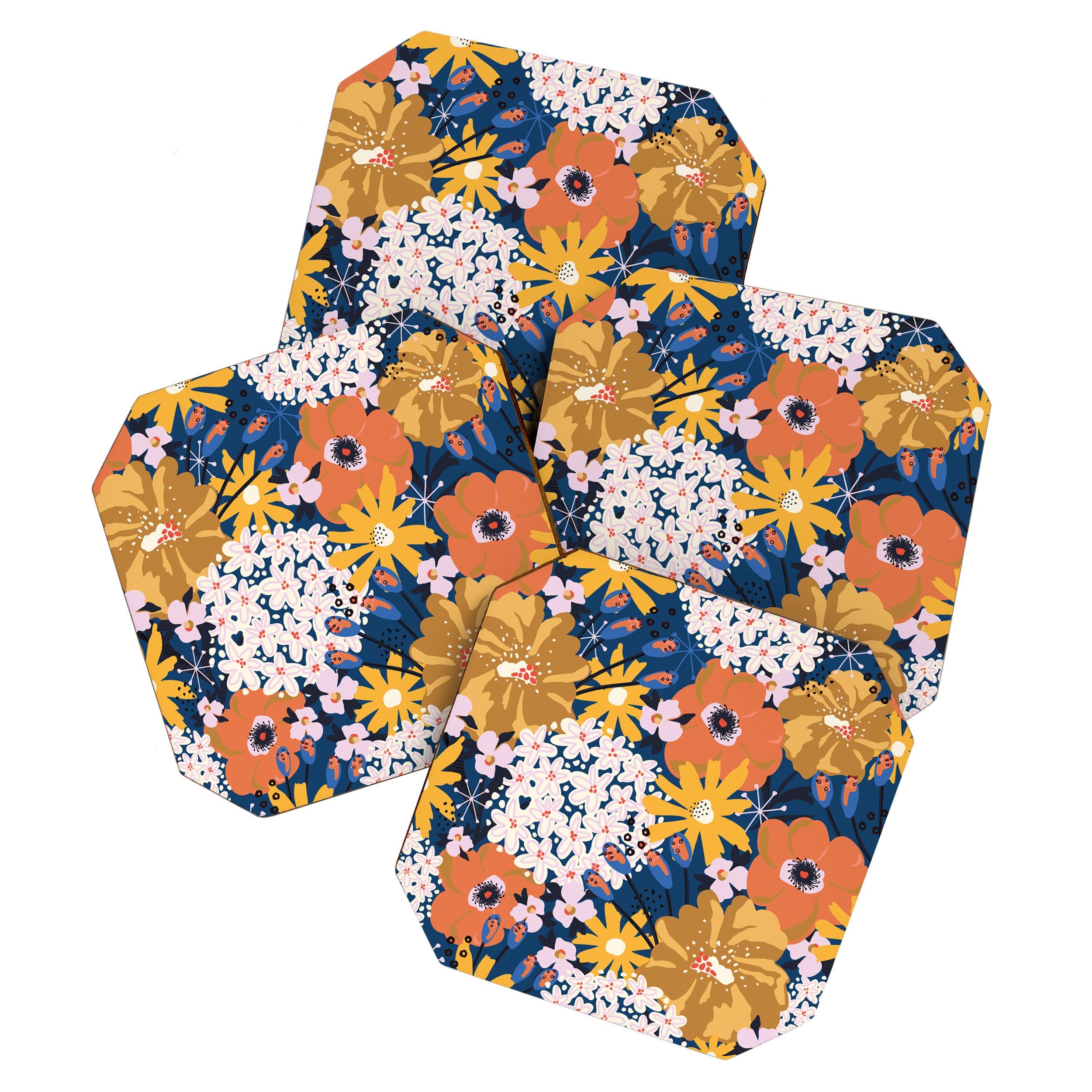 Flowers Hydrangena Poppy Blue Pattern Coaster Gallery Image 1