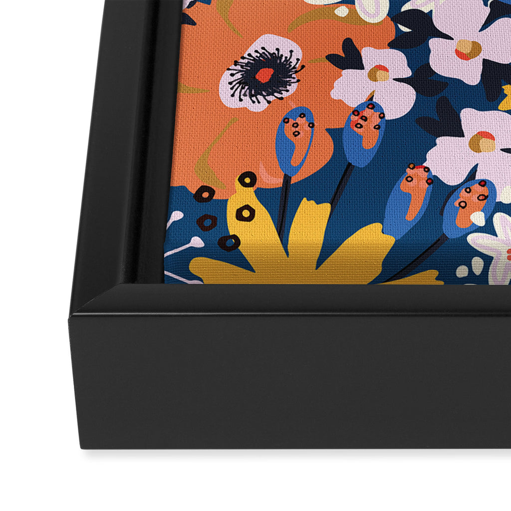 Flowers Hydrangena Poppy Blue Pattern Framed Canvas Print Gallery Image 3