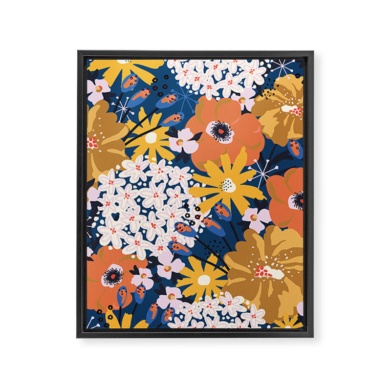 Flowers Hydrangena Poppy Blue Pattern Framed Canvas Print Gallery Image 8
