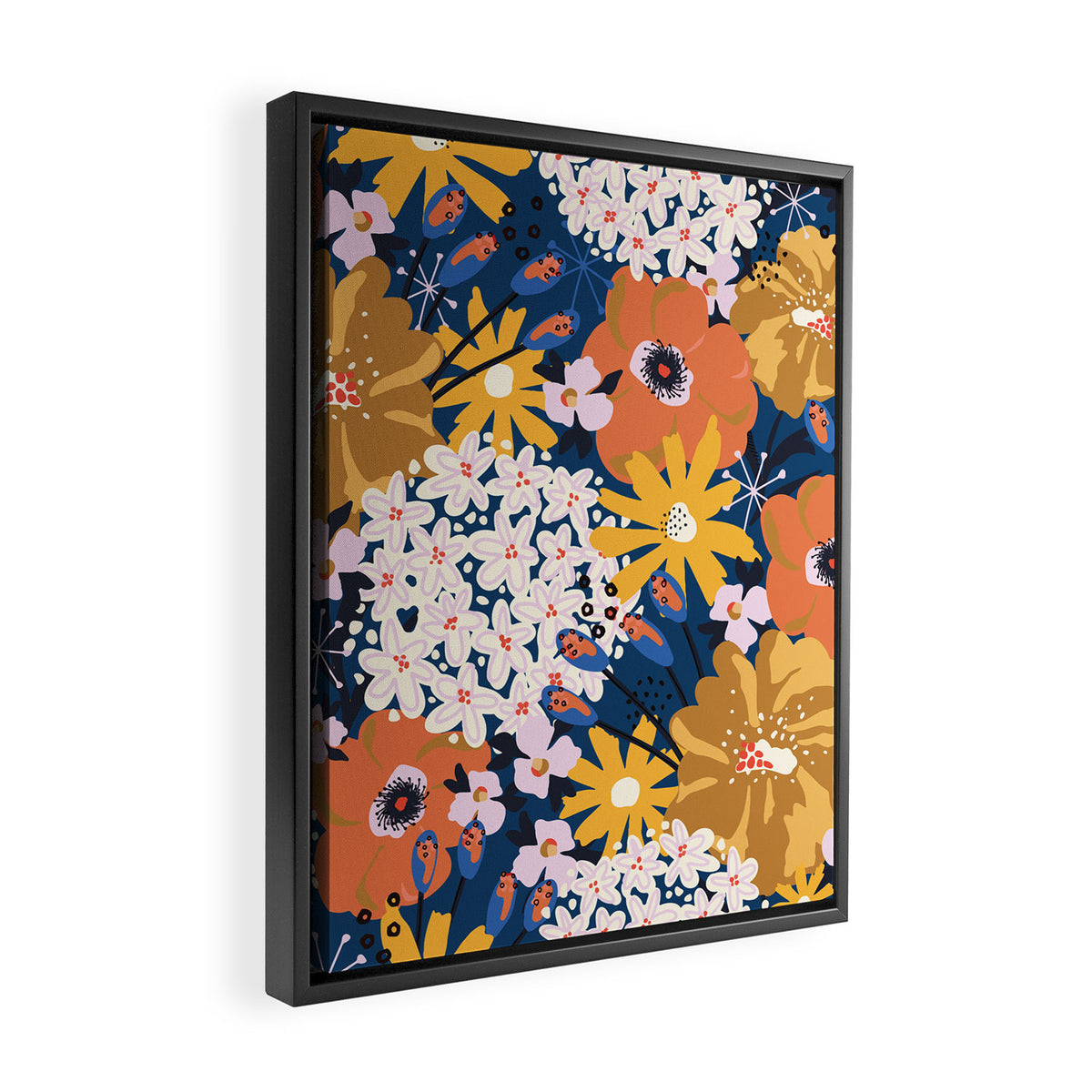 Flowers Hydrangena Poppy Blue Pattern Framed Canvas Print Gallery Image 2