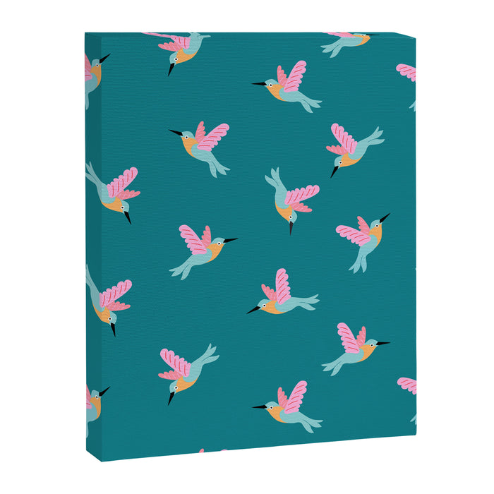 Happy Little Humming Birds on Dark Teal Canvas Print Gallery Image 1